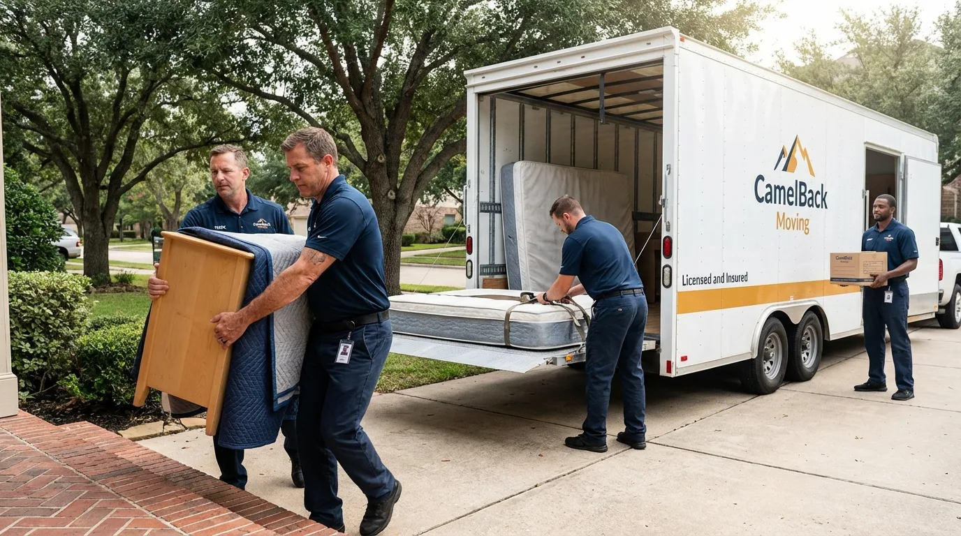 Crew loading residential truck for cross-state move from Jupiter, FL